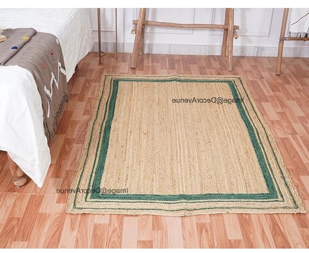 Jute Vloerkleed - Handgeweven Tapijt - Woonkamer Decoratie - Gevlochten Textuur - 240 x 240 cm - Groen