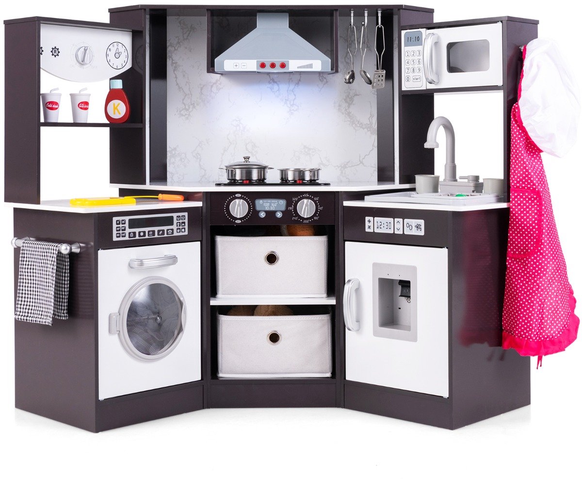 SureDeal® - Rollenspell - Houten Kinderkeuken - Licht - Geluid - Waterdispenser - Wasmachine - 102x51x85 cm - Koffiebruin