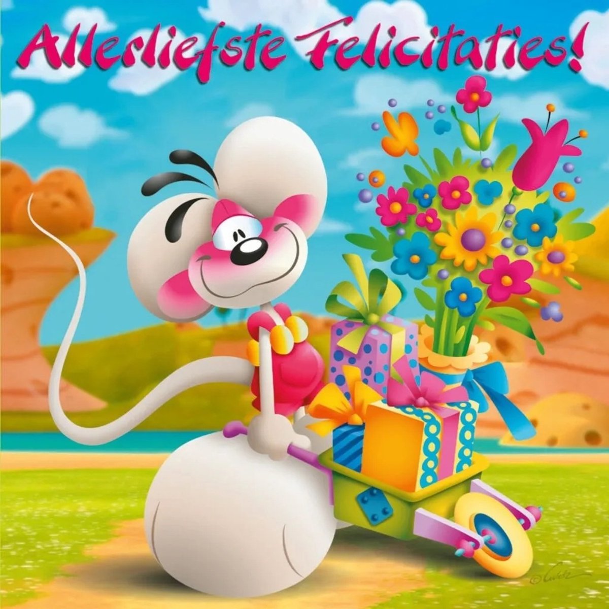 Diddl - 3d- hologram wenskaart - Allerliefste felicitaties!