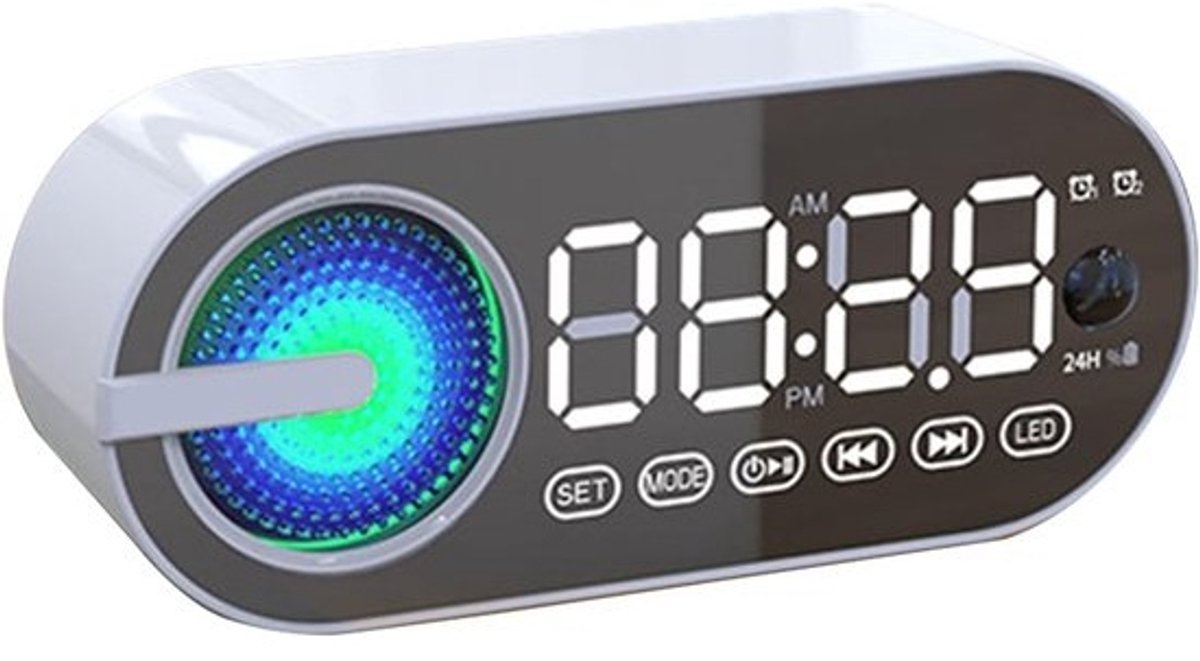 Digitale Wekker - Bluetooth Speaker - Muziek Luisteren - Dubbele Alarm Functie - 12x7x4cm - Wit