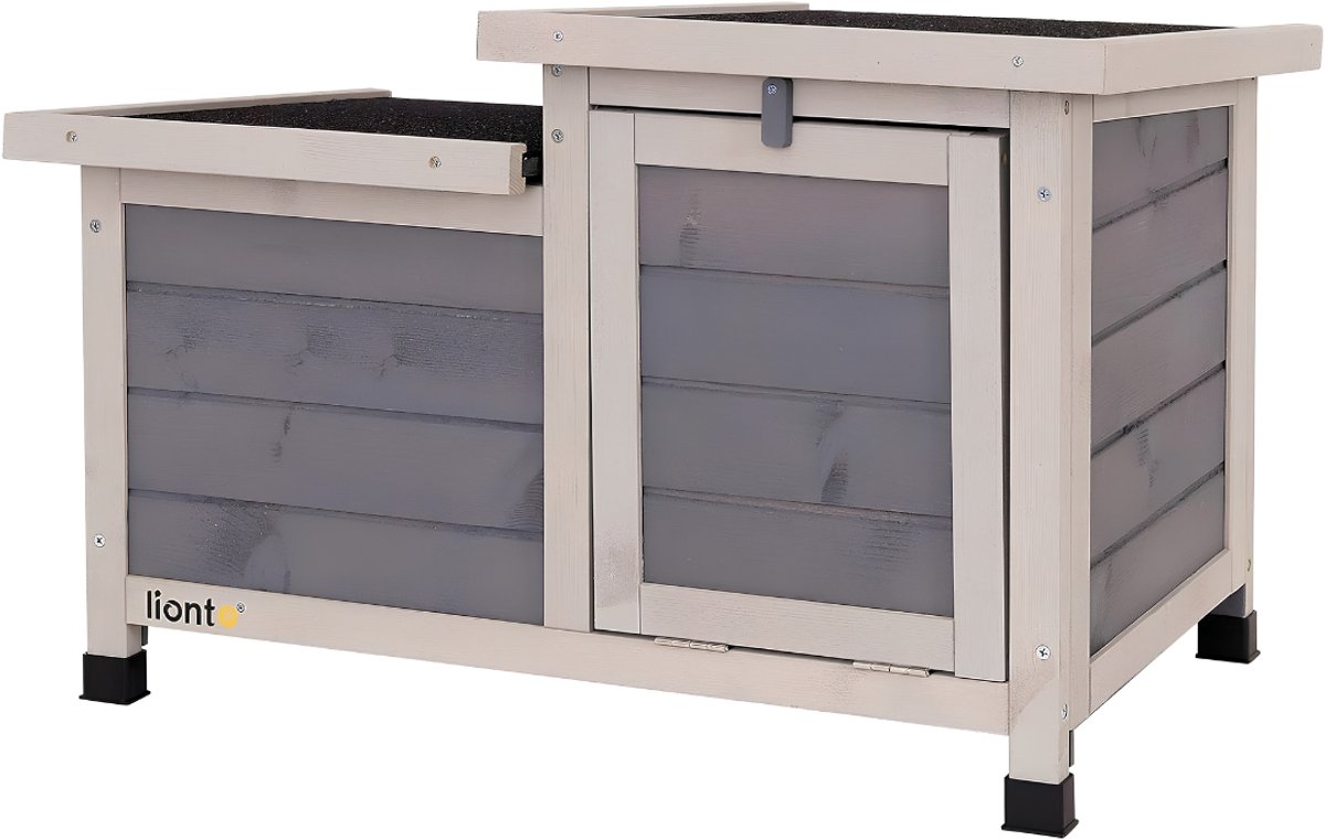 Lìon® Konijnenhok - Konijnenhok Voor Buiten - Konijnenren - Grijs - 70cm x 43cm x 46cm