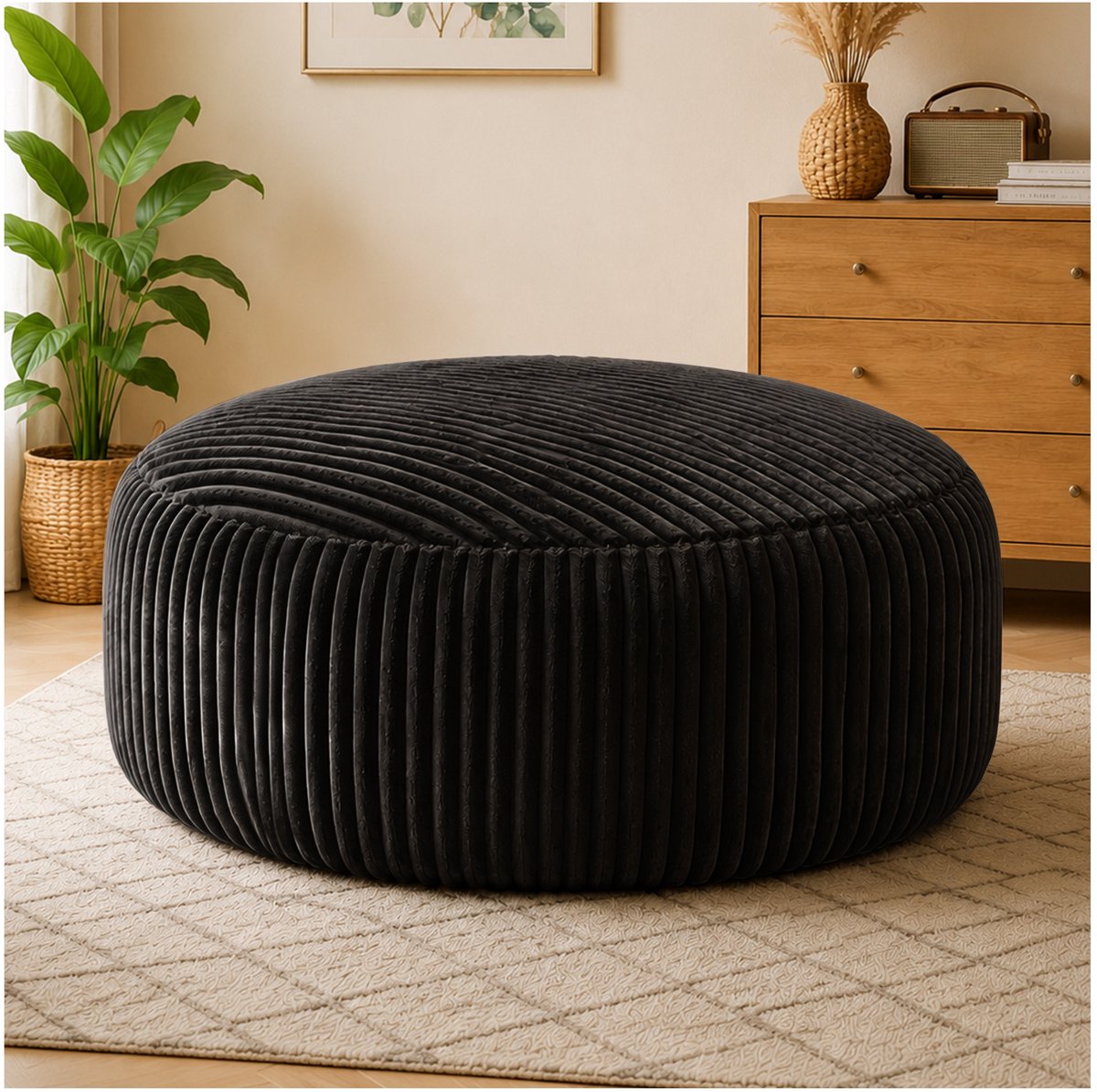 COVREO Zitzak 143x143x55 cm zwart - corduroy - memory foam - voor volwassenen - voor binnen