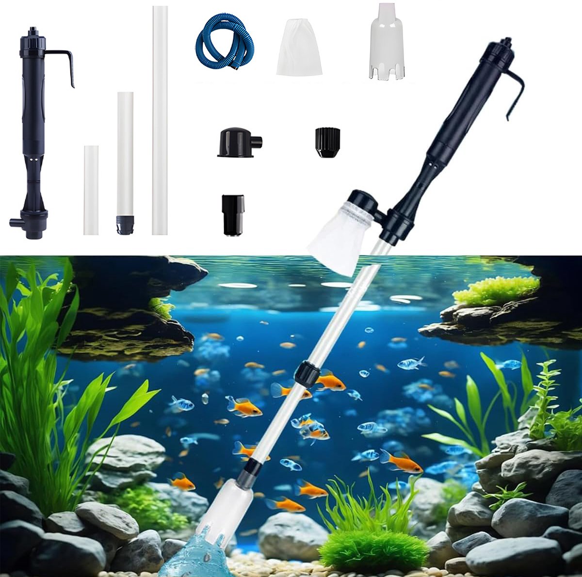 Elektrische Aquariumgrindreiniger - Aquariumstofzuiger - Elektrisch Sifon Aquariumfilter - Waszandreiniger Met Filterzakken