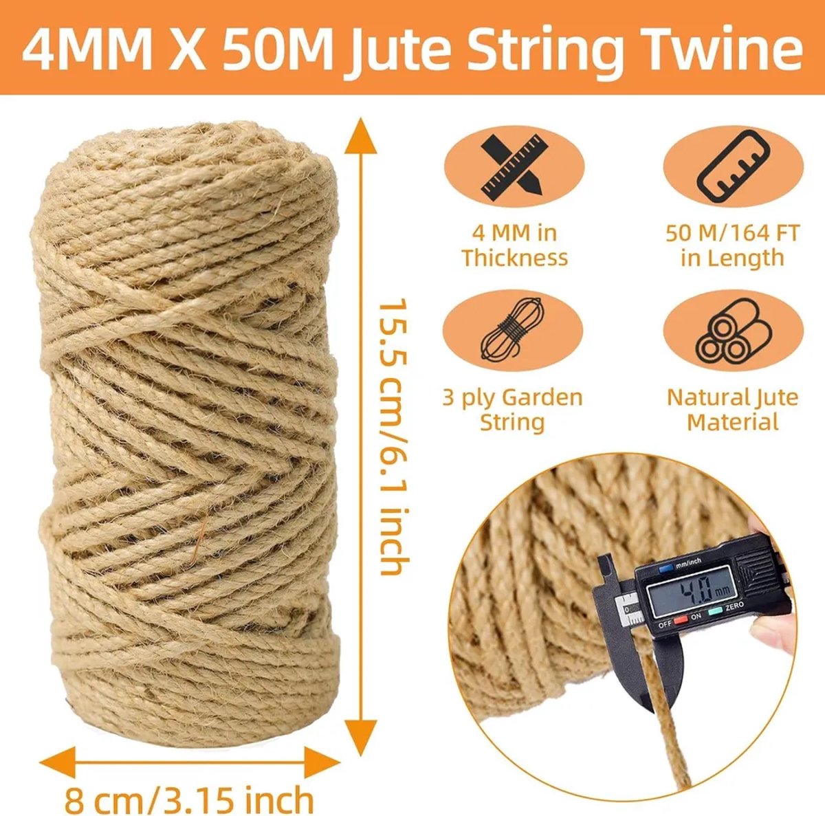 Natuurlijk jutetouw – 50 Geschikt voor er – 4 mm – Scheurvast natuurlijk jutetouw – Natuurlijk sisaltouw, Geschikt voor krabpalen – Tuintouw – Touw Geschikt voor knutselprojecten en woondecoratie