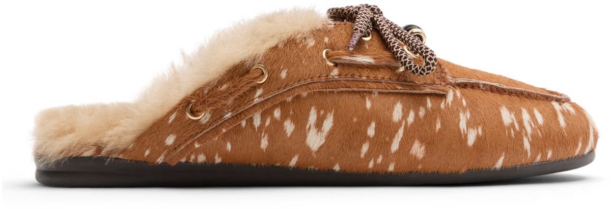 Sacha - Dames - Cognac bambi print muiltjes met wol - Maat 40