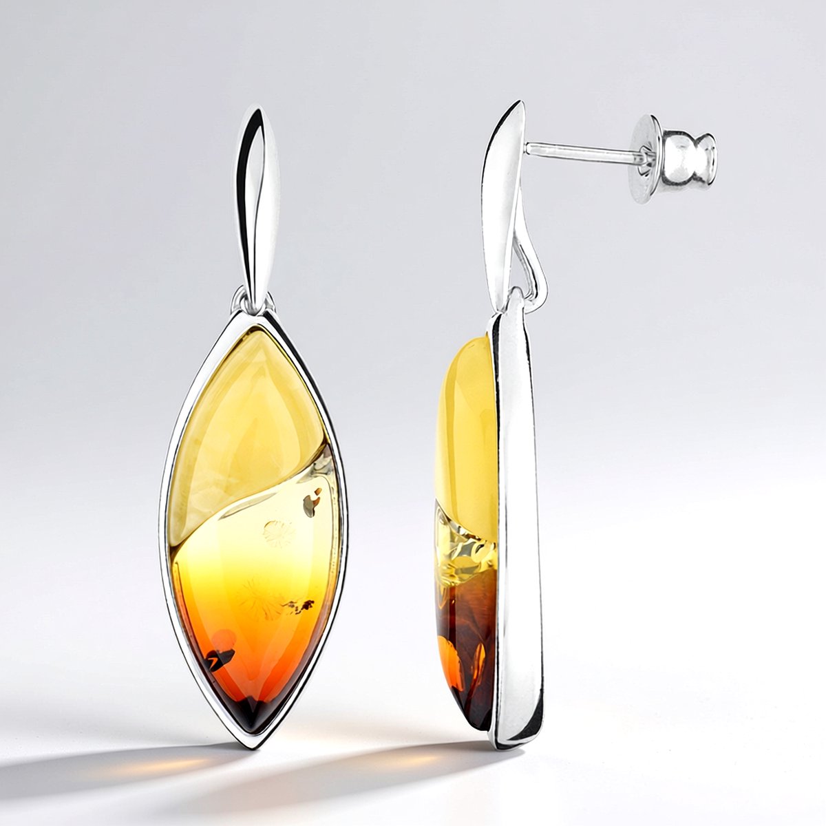 Cavill - 925 Sterling Zilver Zilveren Oorbellen met 5,187 ct Baltic Barnsteen - Sunrise & Milky Cabochon - Pols Edelsteen Sieraden