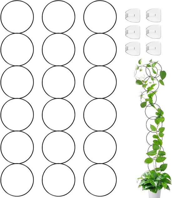 Klimplantsteun Roestvrij Staal - Plantenrooster Tuin - Planten Ondersteunen - Verstelbaar Ontwerp - 18 Lussen 6 Haken - Zilver