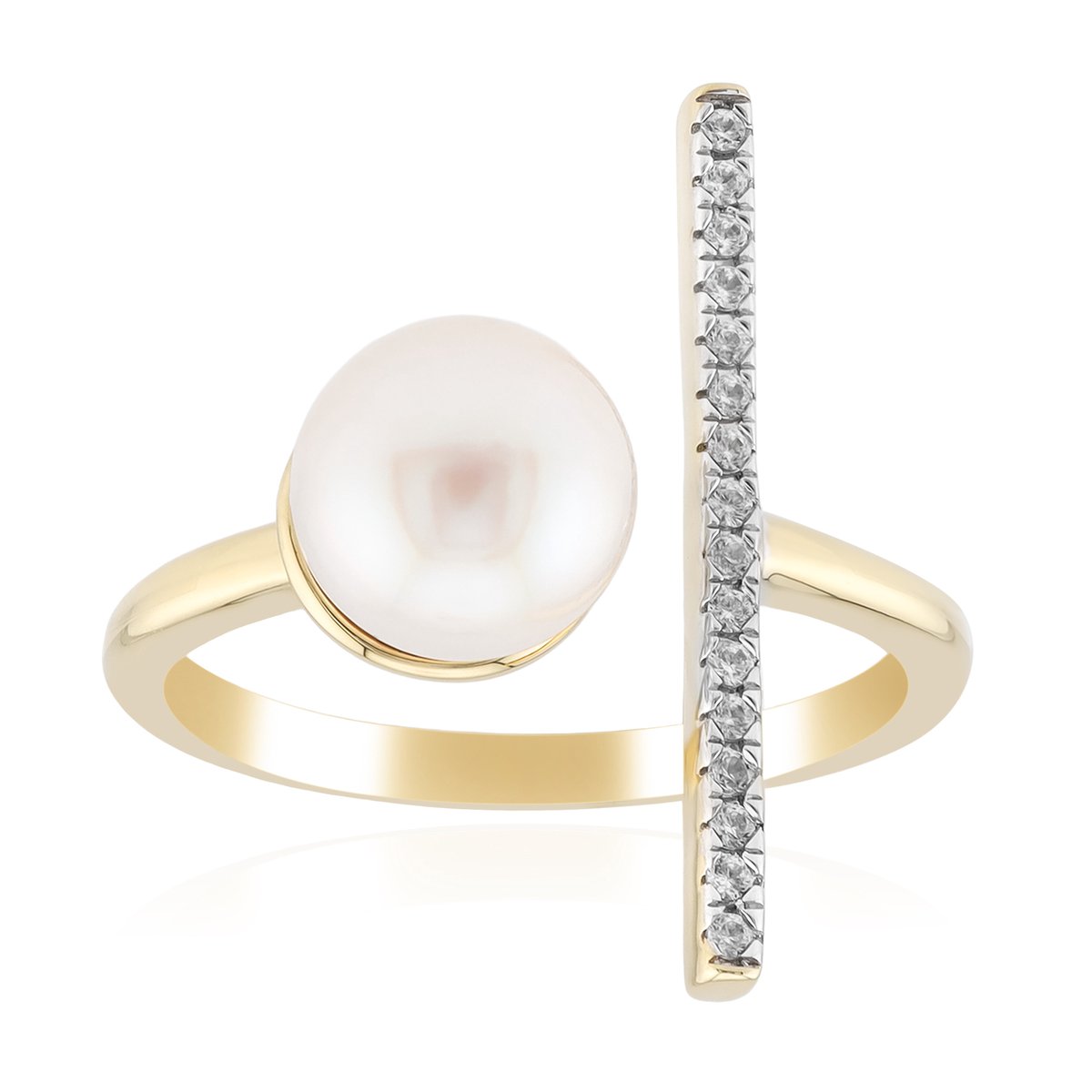 Cavill - Zilveren ring met 7,5 mm Japanse Akoya parel - 925 sterling zilver verguld - Pavé Zirkonen 0,096 ct - Elegante moderne parelring