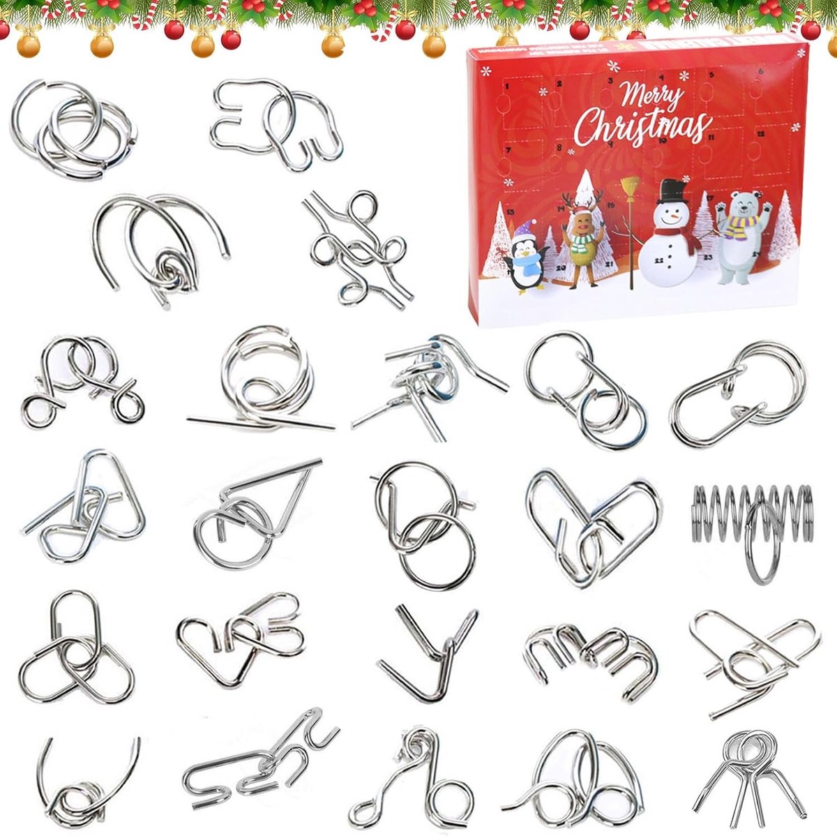 Kerst Adventskalender met 24 Stukken, Educatieve Speelgoed, Puzzels en Spellen voor Kinderen, Perfect Cadeau voor de Feestdagen