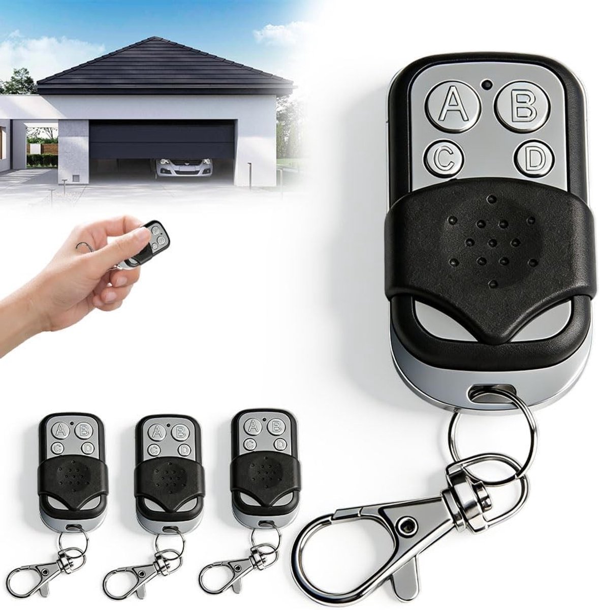Universele Afstandsbediening voor Garagedeuren en Auto's, 4 Stuks, 433 MHz, Betrouwbare Controle en Eenvoudige Installatie