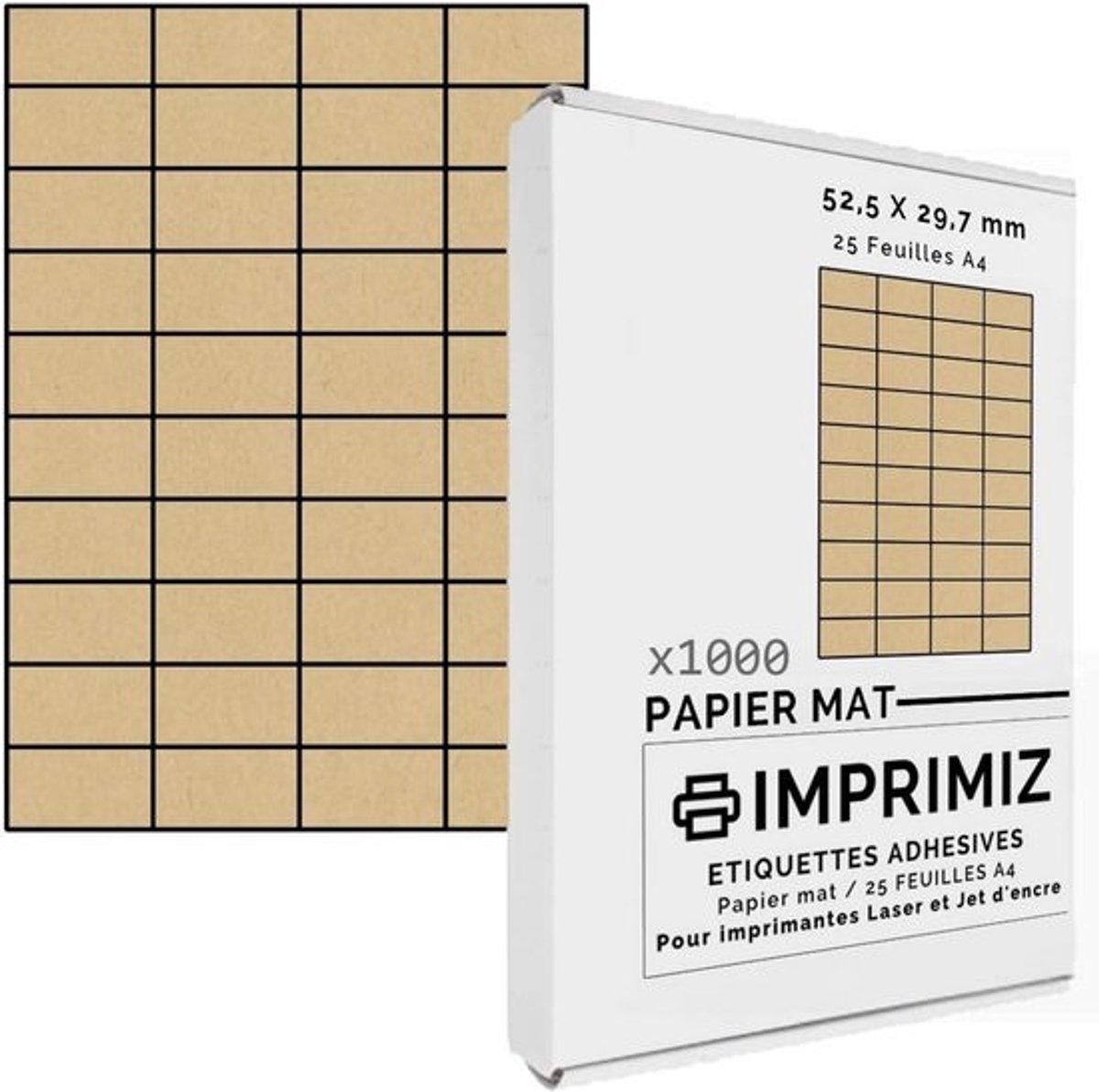 Zelfklevende Etiketten - Kraftpapier Labels - Adres Labels Printen - 25 Vel A4 Pakket - 52x30 mm - Bruin