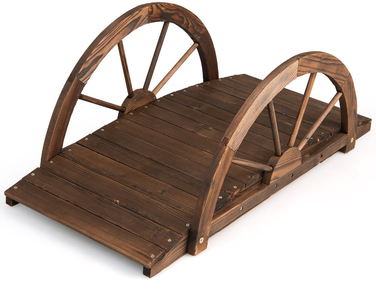 SureDeal® - Tuindecoratie - Vijverbrug Tuinbrug Houten - Dubbele Halfronde Leuningen - 101,5x48,5x38 cm - Bruin