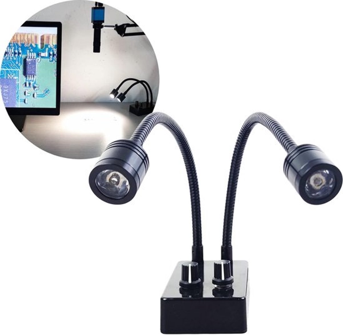 Microscoop Verlichting - LED Lamp - Precisie Werk - Dubbele Spot - USB Voeding - Verstelbaar