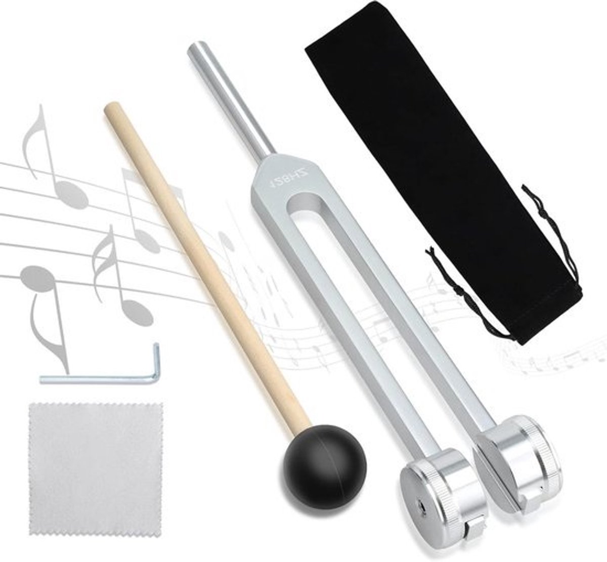 Stemvork 128 Hz - Therapie stemvork genezing - Ontspanning en stressvermindering - Niet-magnetische aluminiumlegering - 215 cm - Zilver