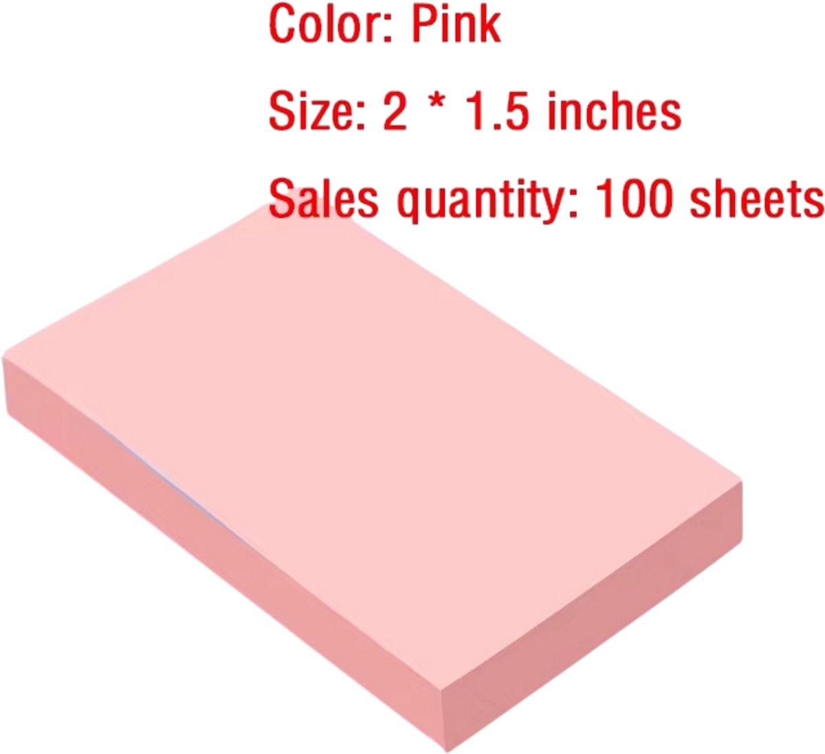 Sticky Notes 100 Vellen – Zelfklevende Memoblaadjes 3,8 x 5 cm, Memo Notitieblok, Plakbriefjes voor Kantoor, School en Planner - Roze