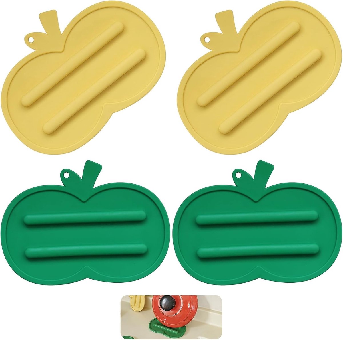Set van 4 Slanke Siliconen Droogmatten in Appelvorm, 15x11 cm, Hittebestendige Mat en Afwasrek voor Pannen en Snijplanken, Hangbaar en Handig in Gebruik