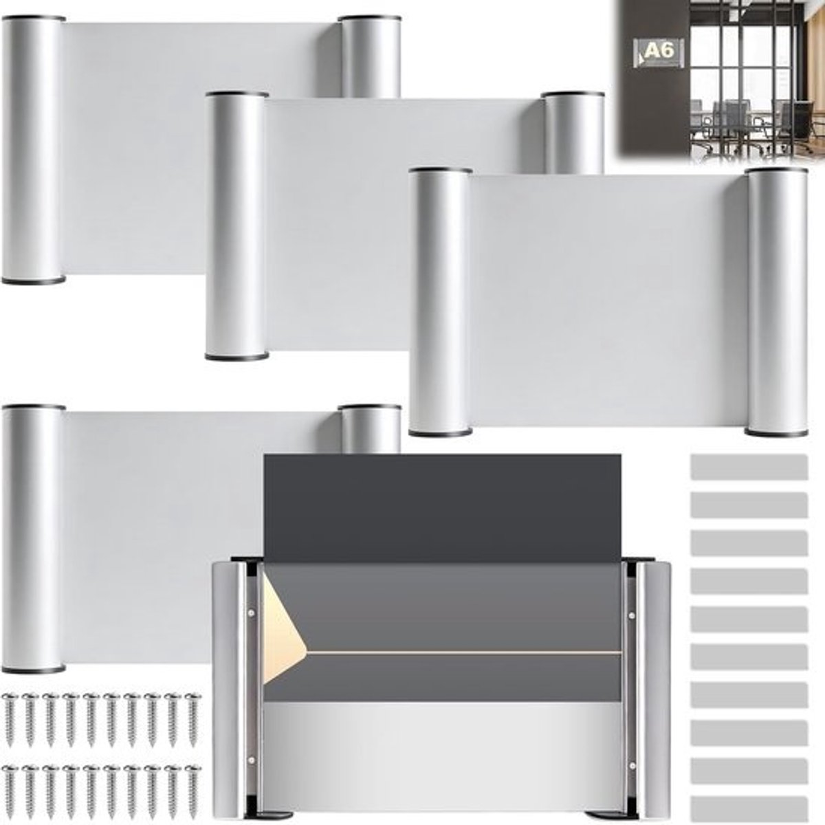 Deurbordjes Kantoor - Naambordjes Zelfklevend - Ruimte Markeren - Verwisselbaar Inzetstuk - A6 Formaat - Aluminium Zilver