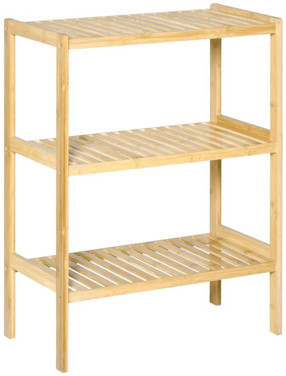 Bamboe Opbergrek 3 Lagen 62x33x80cm Natuurlijk Houten Frame 17cm Bodemvrij 30kg Totaal voor Boeken Schoenen Planten