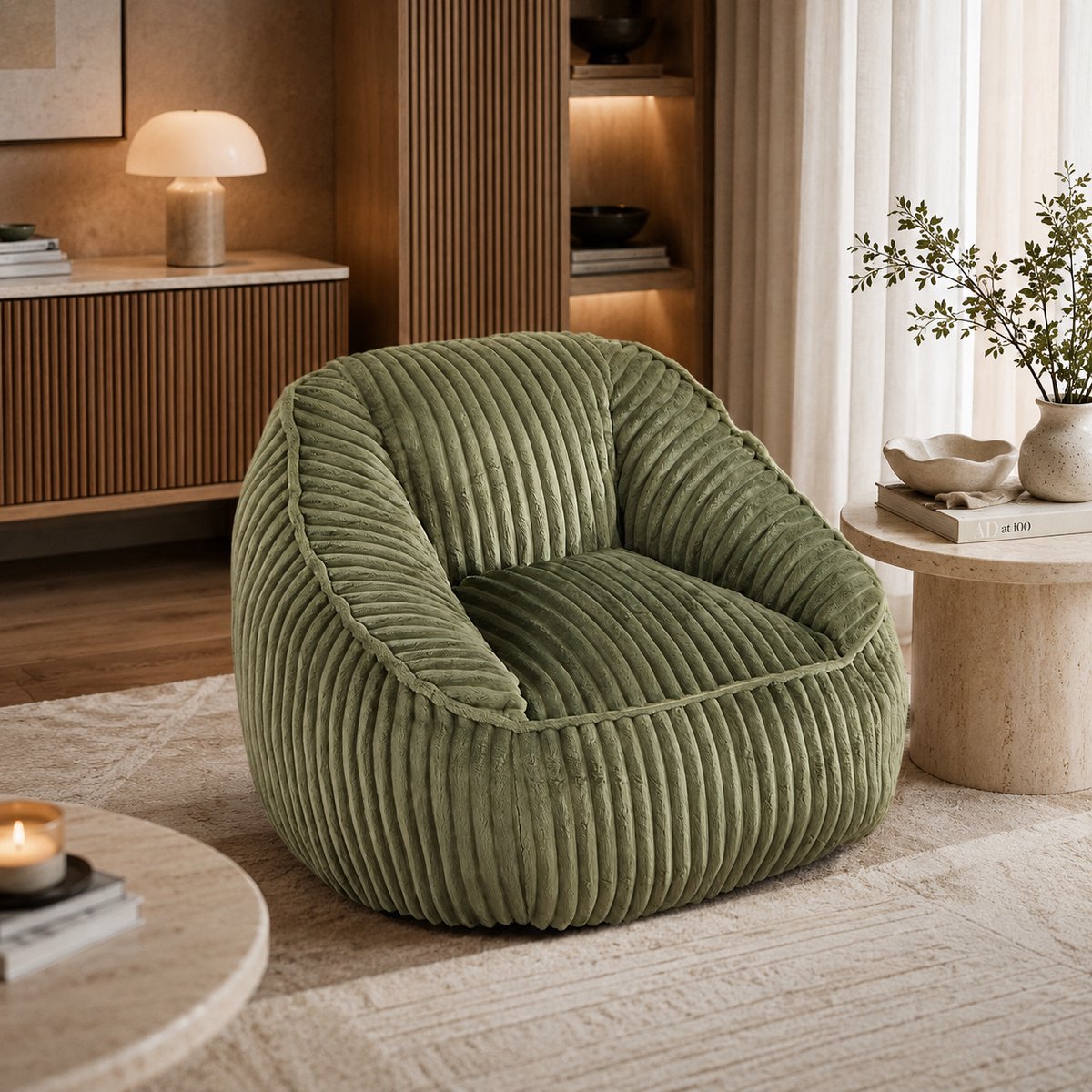 Zitzak - Zitbank - Zitzak Stoel - Fauteuil - Relaxstoel - Ergonomisch bank - Chenillestof - Binnen - Vulling van traagschuim - pluizig en zacht - Geen montage nodig - Geschikt voor de woonkamer, slaapkamer en leeshoek - Groen
