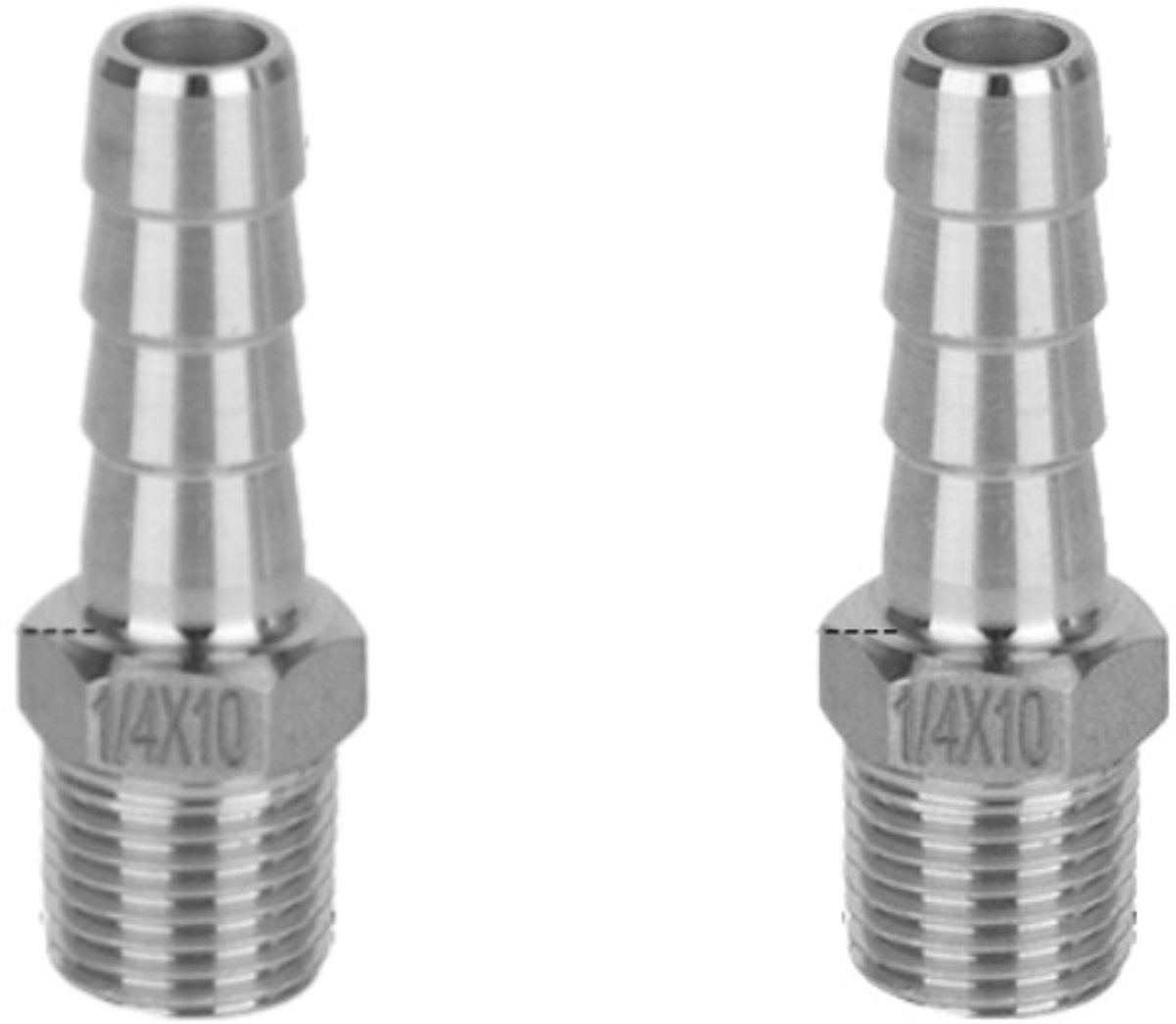 Slangpilaar – RVS 304 slangpilaar (10 mm pilaar naar 13 mm buitendraad) – Geschikt voor water, brandstof en aansluitingen voor thuisbrouwapparatuur – Set van 2