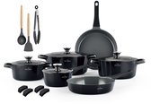 Swiss Haus® ZL3017B Pannenset Inductie - 17 Delige Pannensets - PFAS Vrij - Set Met Koekenpannen, Kookpotten & Steelpan - Pannen Voor Alle Warmtebronnen - Pan met Sapphire™ Antiaanbaklaag - Zwart