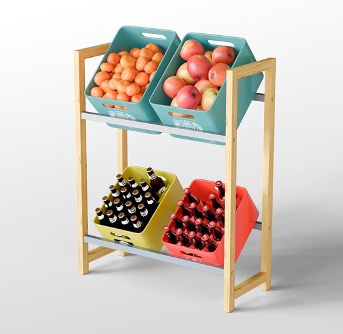 Drankkrattenrek - Krattenhouder - Opslag Organiseren - Stabiele Bamboe IJzer Constructie - 71 x 90 x 90 cm - Houtkleurig