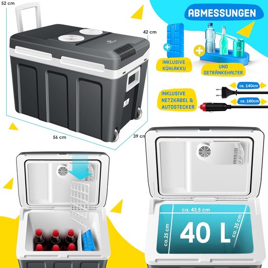 Koelbox met Wielen - Thermobox Mini Koelkast - Eten Warm Houden - Dubbele Functie - 40 Liter - Antraciet — afbeelding 4