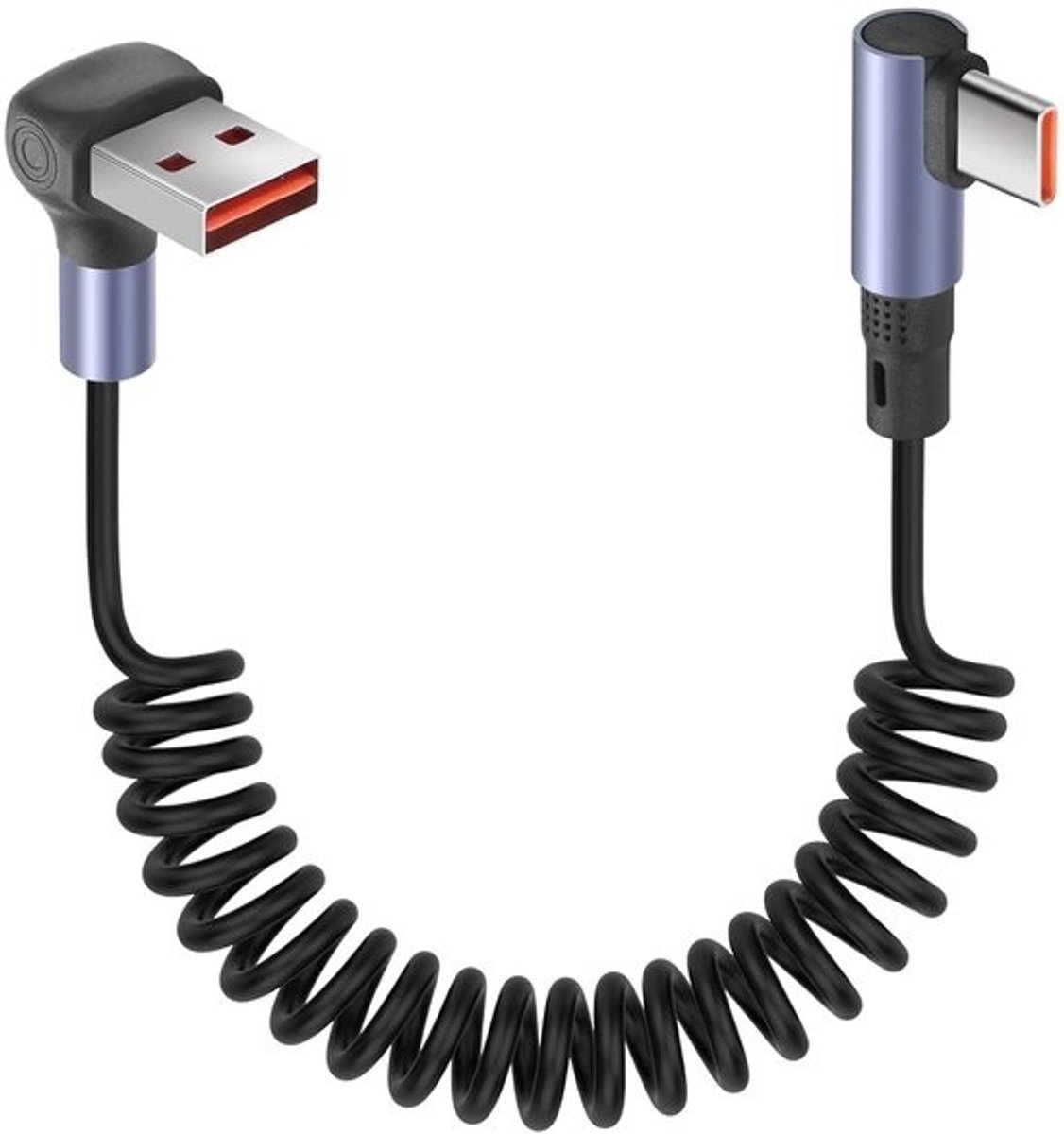 USB A naar C Kabel - Rechthoekige Hoek Kabel - Snel Opladen - Spiraalontwerp - 0.25 tot 1 Meter