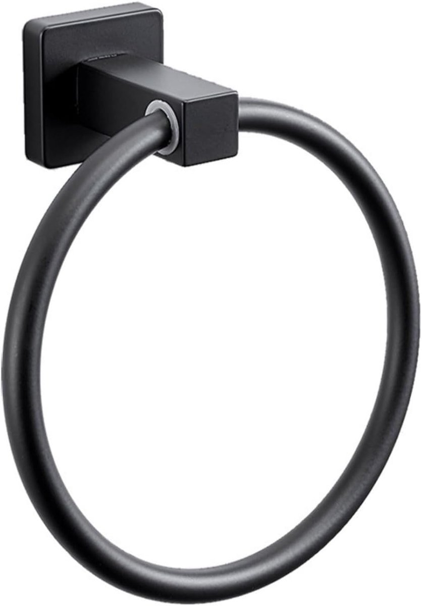 Mat zwarte handdoekring, 180° draaibare roestvrijstalen handdoekhouder, wandbevestigde vierkante basis antislip stille handdoekhanger, zware moderne badkameraccessoires, geschikt voor badkamer- en keukeninrichting