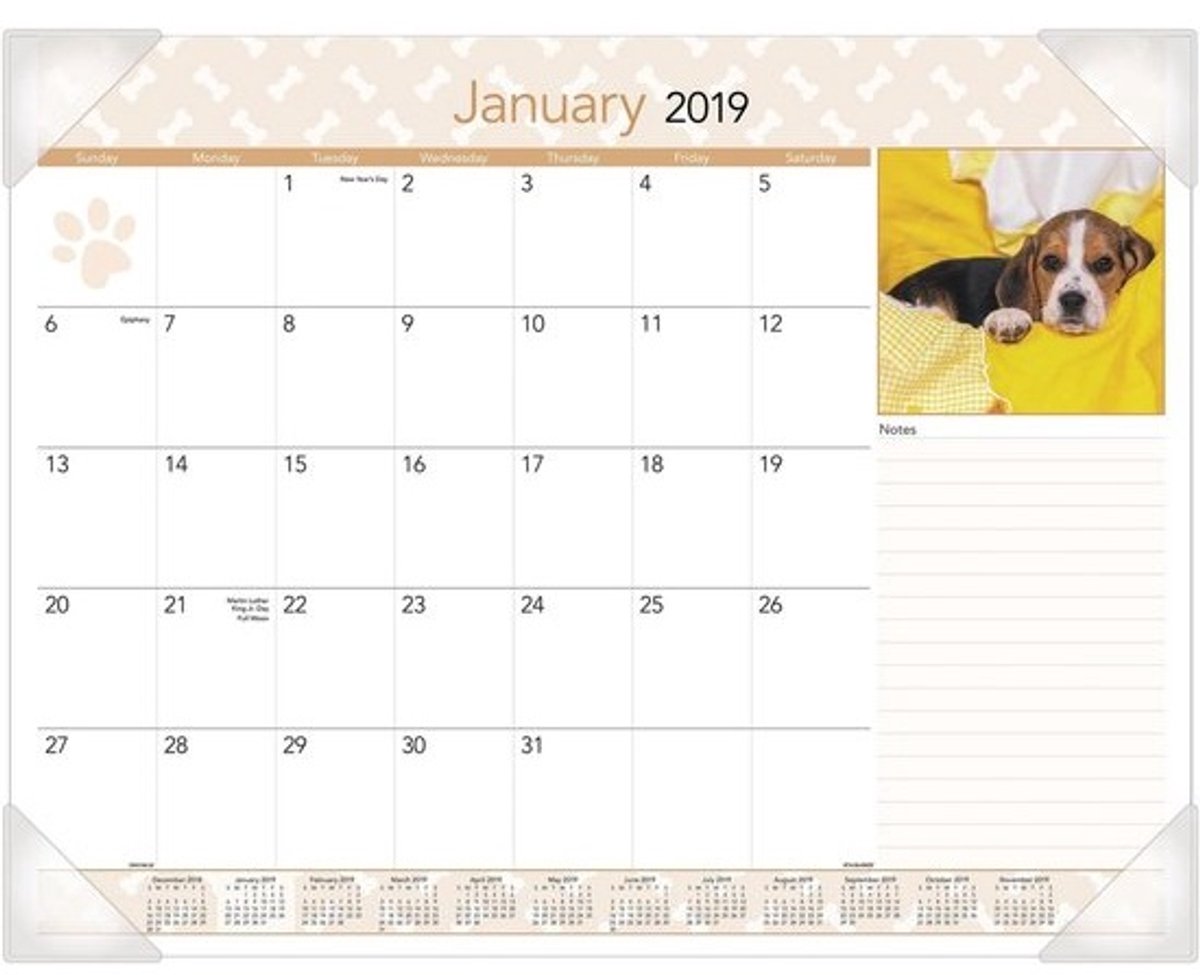 Maandelijkse Bureauonderlegger - Kalender Planner - Werkplek Organisatie - 12 Maanden Overzicht - 22 x 17 Inch - Met Puppy Afbeeldingen