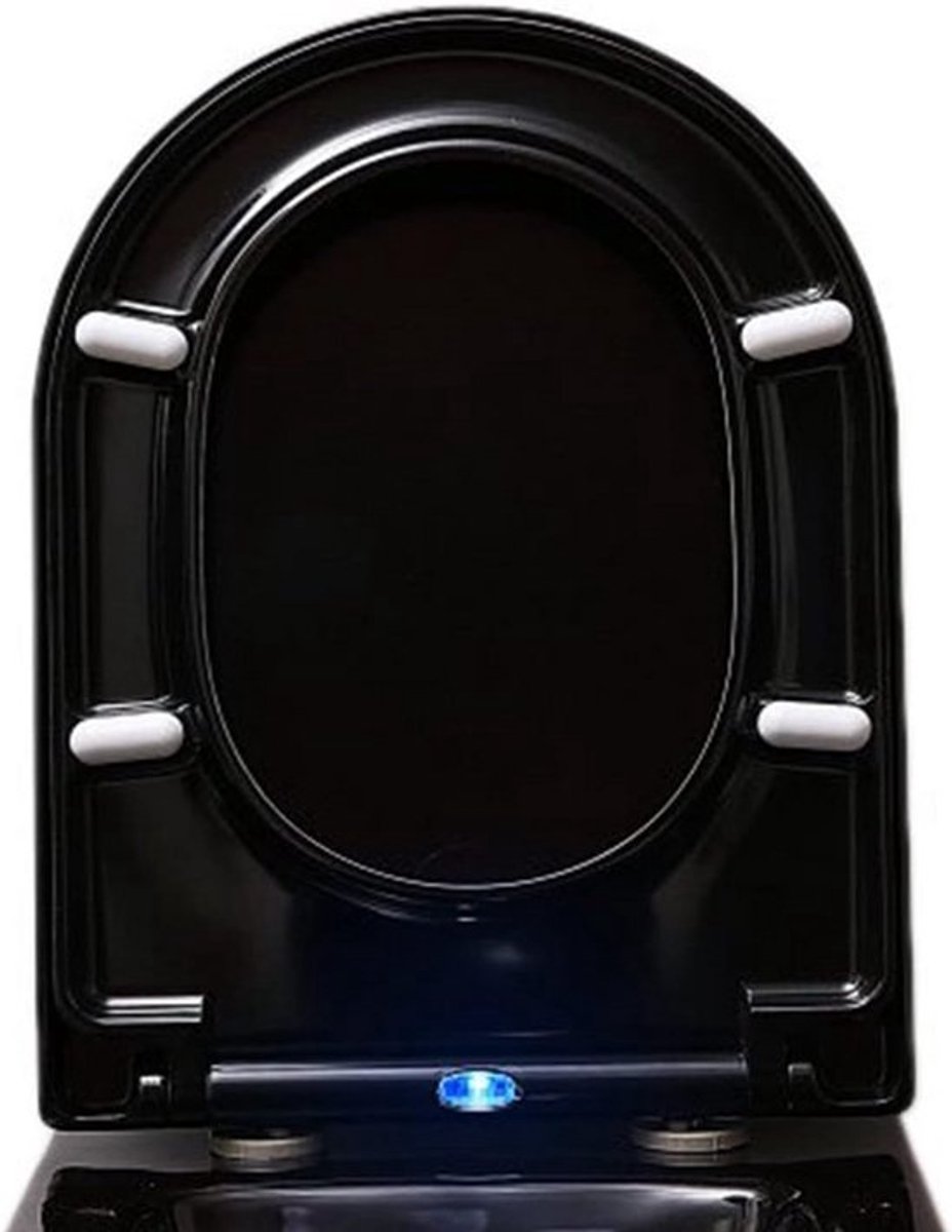 Softclose WC-zitting - Toiletbril met LED - Nachtelijke verlichting - Akoestische sensor - 464 x 359 mm - Glanzend zwart