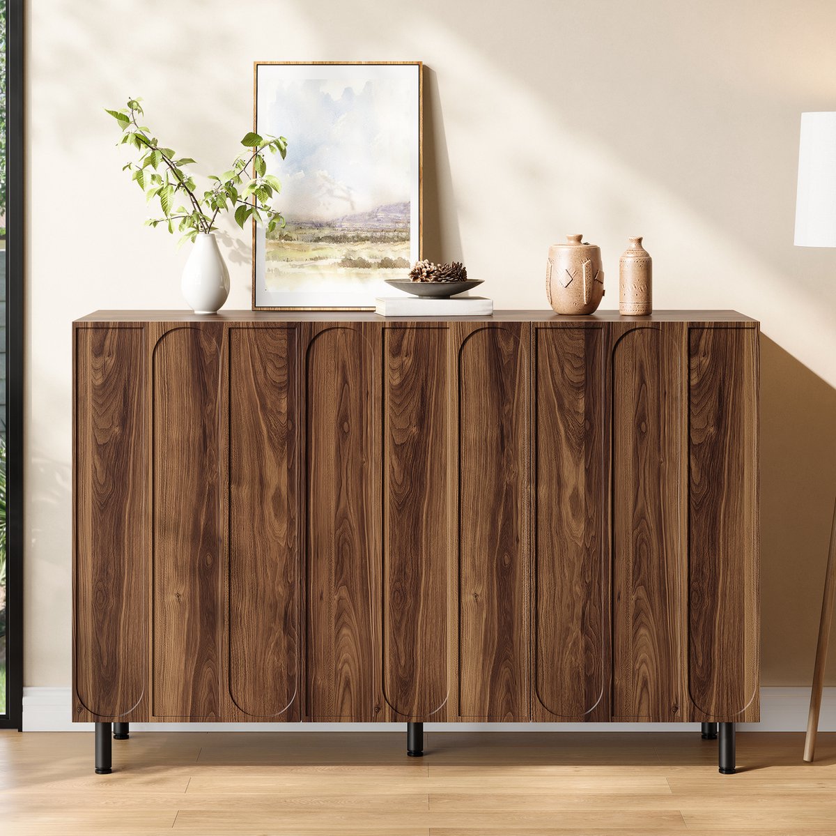 DESMIU Schoenenkast - 3 Deuren Met Verstelbare Planken En Gedempte Scharnieren - Voor Hal En Woonkamer - MDF Spaanplaat - Walnoot - 120x37x80 Cm