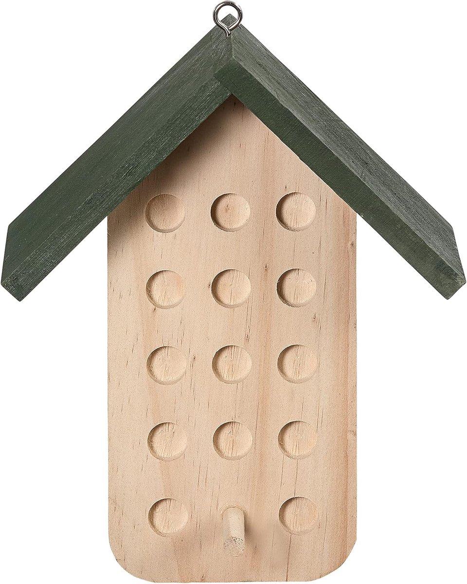 Vogelvoederhuisje Pinda - Voederhuisje Tuin - Vogels Voeren - Beschermend Dak - 20.3 x 16.5 x 9 cm - Houtkleur