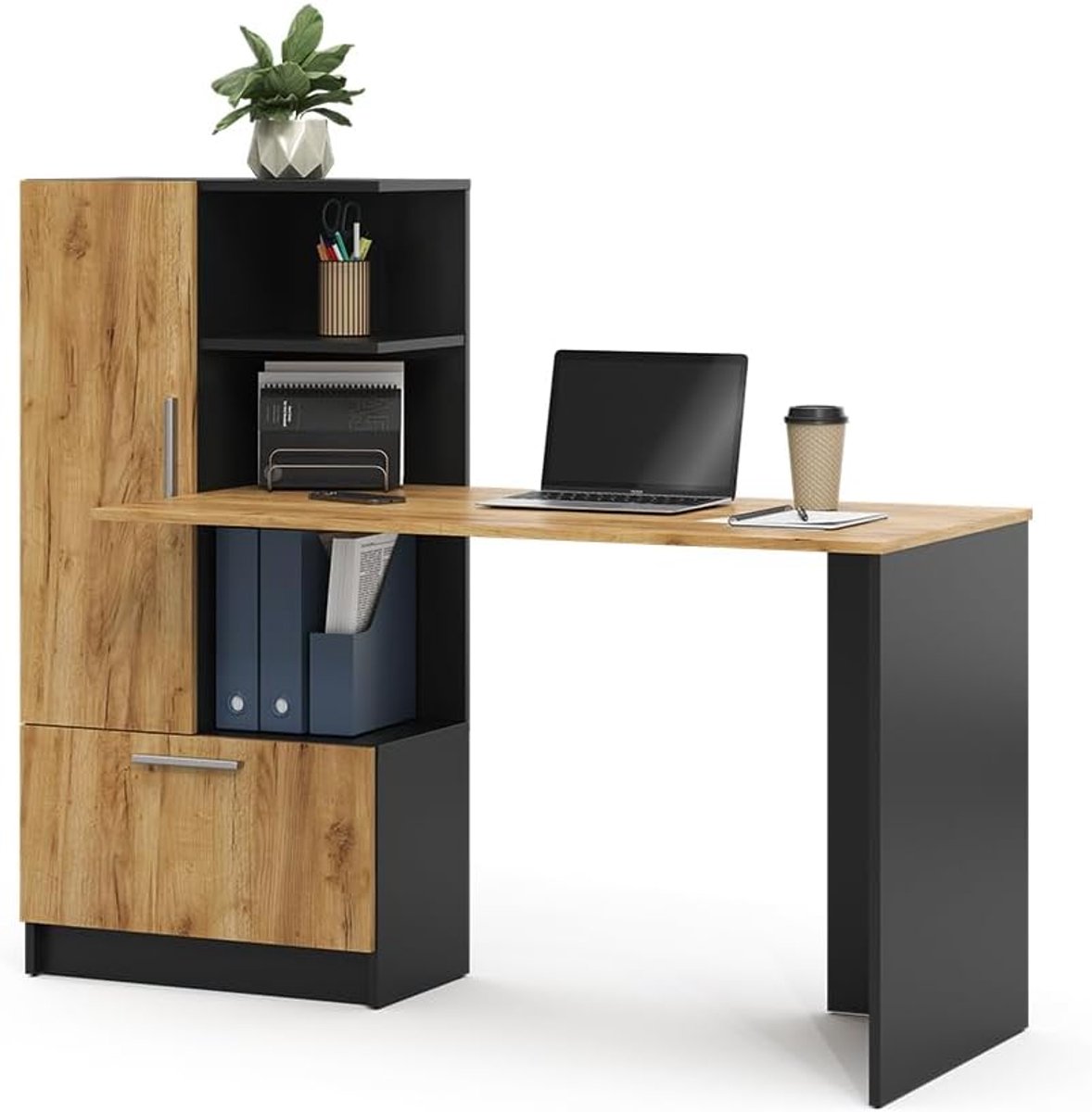 Bureau met Opbergruimte - Werktafel Bureau - Thuiswerken Kantoor - Open en gesloten opbergvakken - 150 x 59 cm thumbnail 6