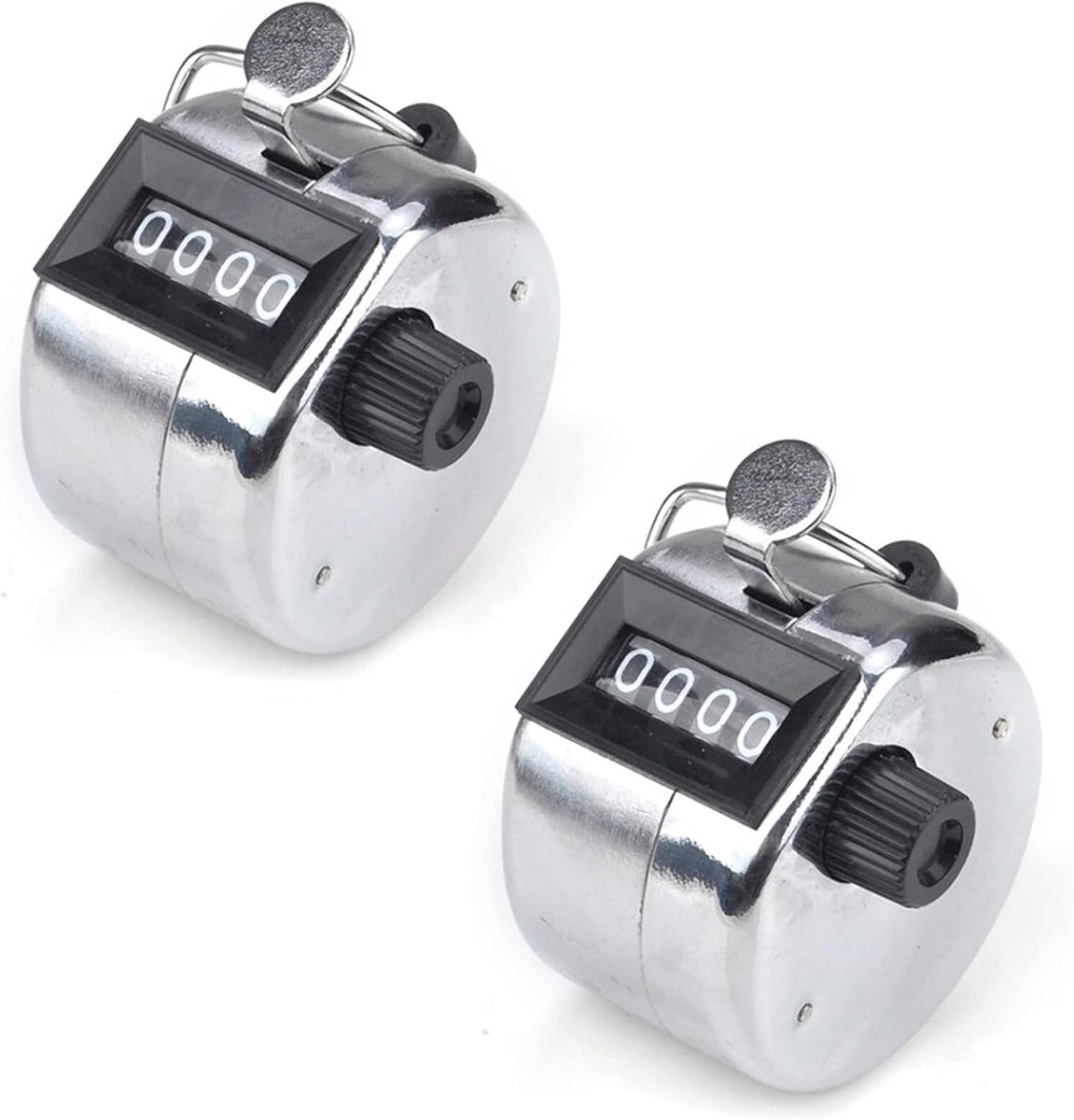 Mechanische handtellers - Stuksteller - Inventaris tellen - Set van 2 - 4-cijferig - Zilver