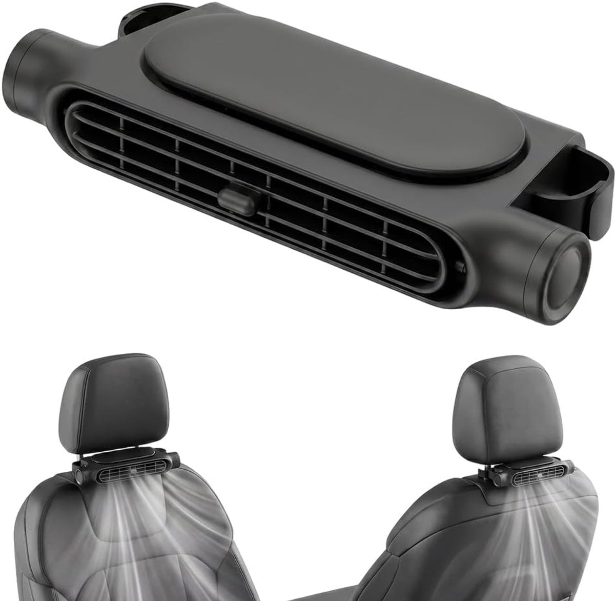 Zwarte Draagbare Achterwaartse Autostoelventilator voor Hoofdsteun, Nekkoeling Ventilator met 3 Regelbare Snelheden, Geschikt voor Personenauto, Camper en Vrachtwagen