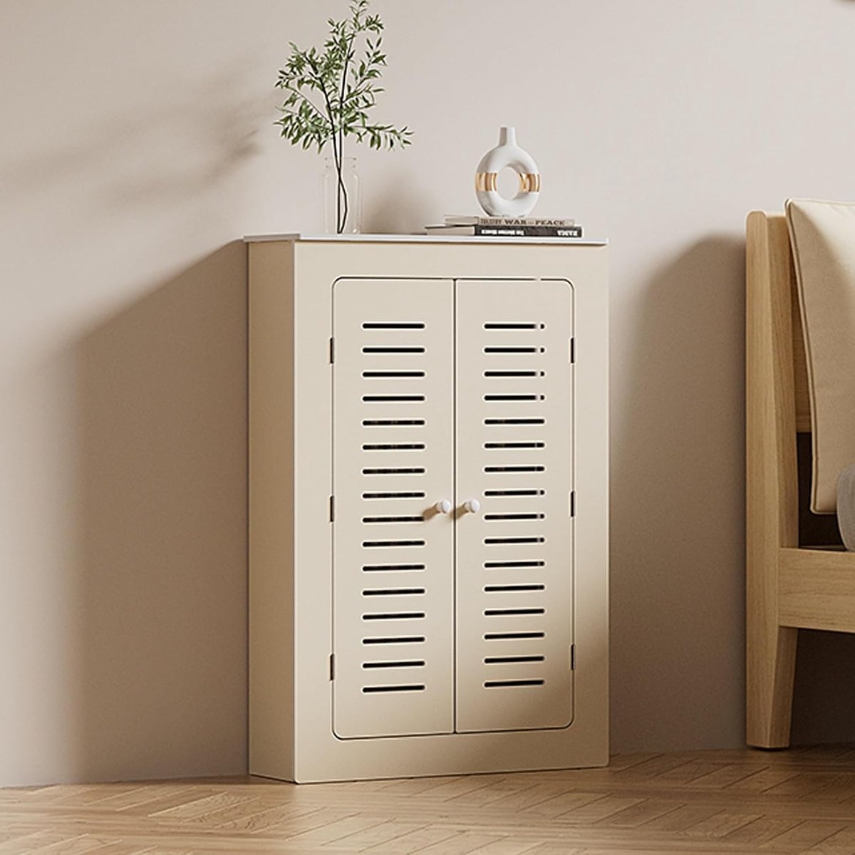 Radiatorombouw Plank - Verwarmingkast Decoratie - Ruimte Organiseren - Modern Louvred Design - Verkrijgbaar in Diverse Maten - Wit