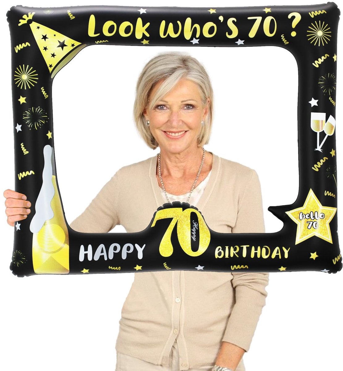 Dailygoods - Opblaasbaar Fotocabine Kader voor 70e Verjaardag - Zwart Gouden Decoratie