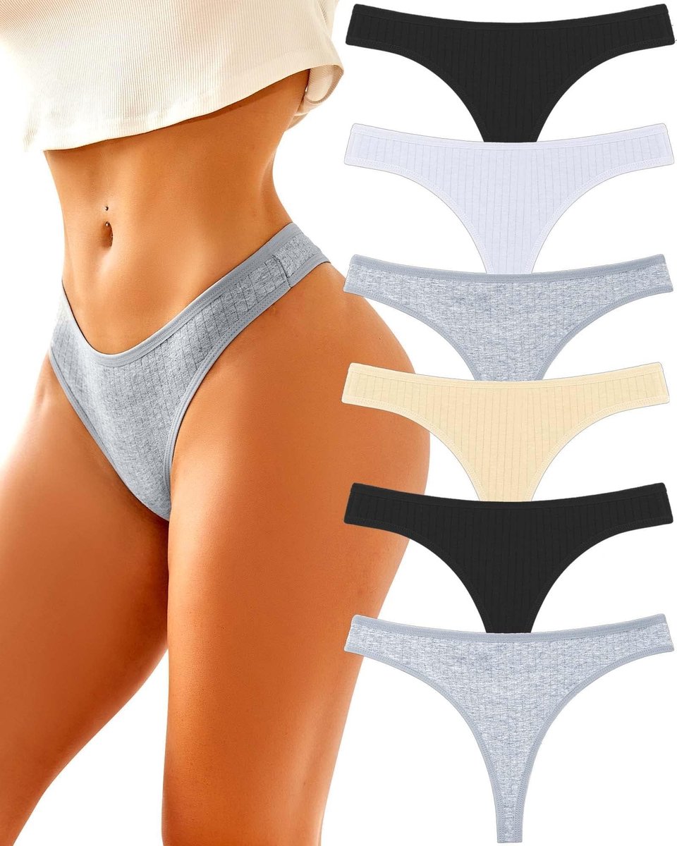Dailygoods- Damesstring Luxe Katoen - Ondergoed Dames - Sexy Slipje - Felle Kleuren - Speelse Textuur - Maten S tot XL