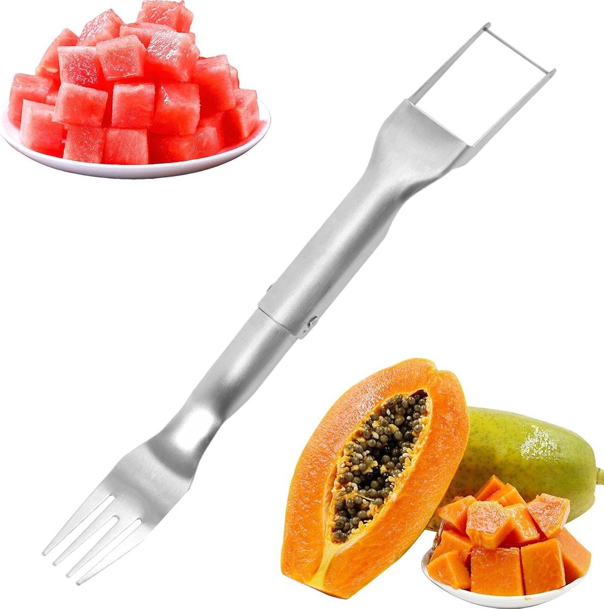 Fruit Snijder - Meloen Vork - Zomers Fruit - Roestvrij Staal - 25.7 cm - Zilver