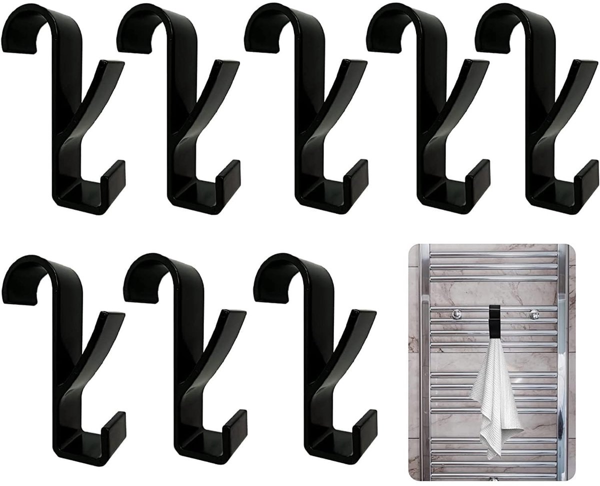 Dailygoods- Radiatorhaken 8 Stuks - Handdoekhaken voor Radiator - Handdoekhouder zonder Boren - Kunststof - Antislip - Minimalistisch Design