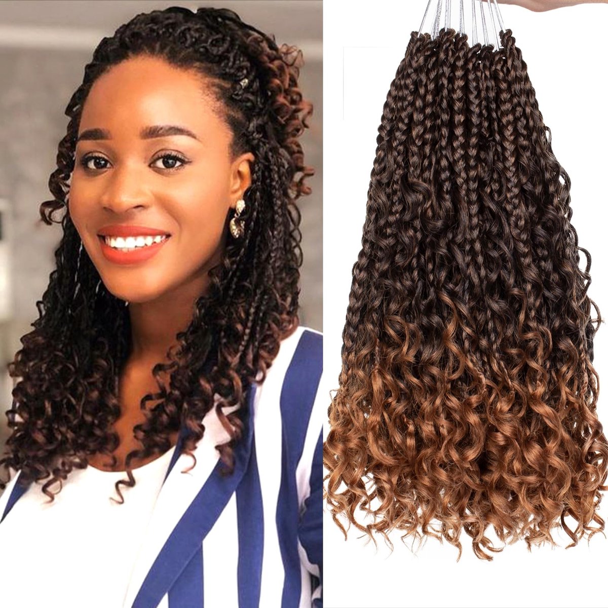 Dailygoods- Box Braids 10 Inch - Boho Gehaakt Haar - 8 Packs - Synthetische Vlechten - Krullende Uiteinden - Lichtgewicht 50 g/Verpakking