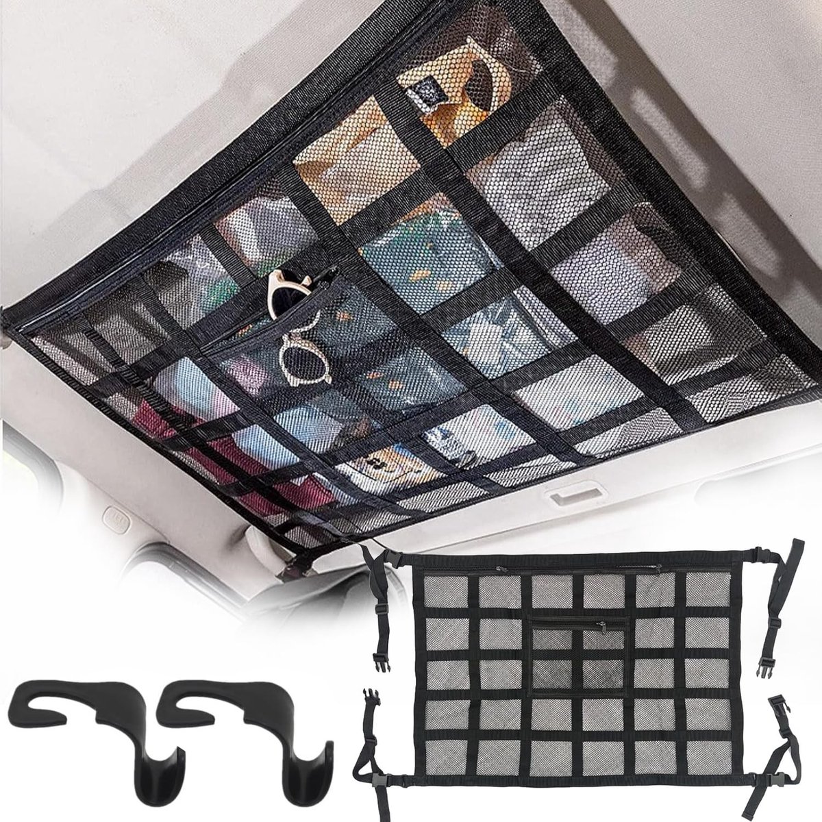 Dailygoods- Bagagenet Hoge Kwaliteit - Aanhangernet - Hangende Opberger - Nettas - Opbergnet Auto - Verstelbare Kruisbanden - 80 x 55 cm