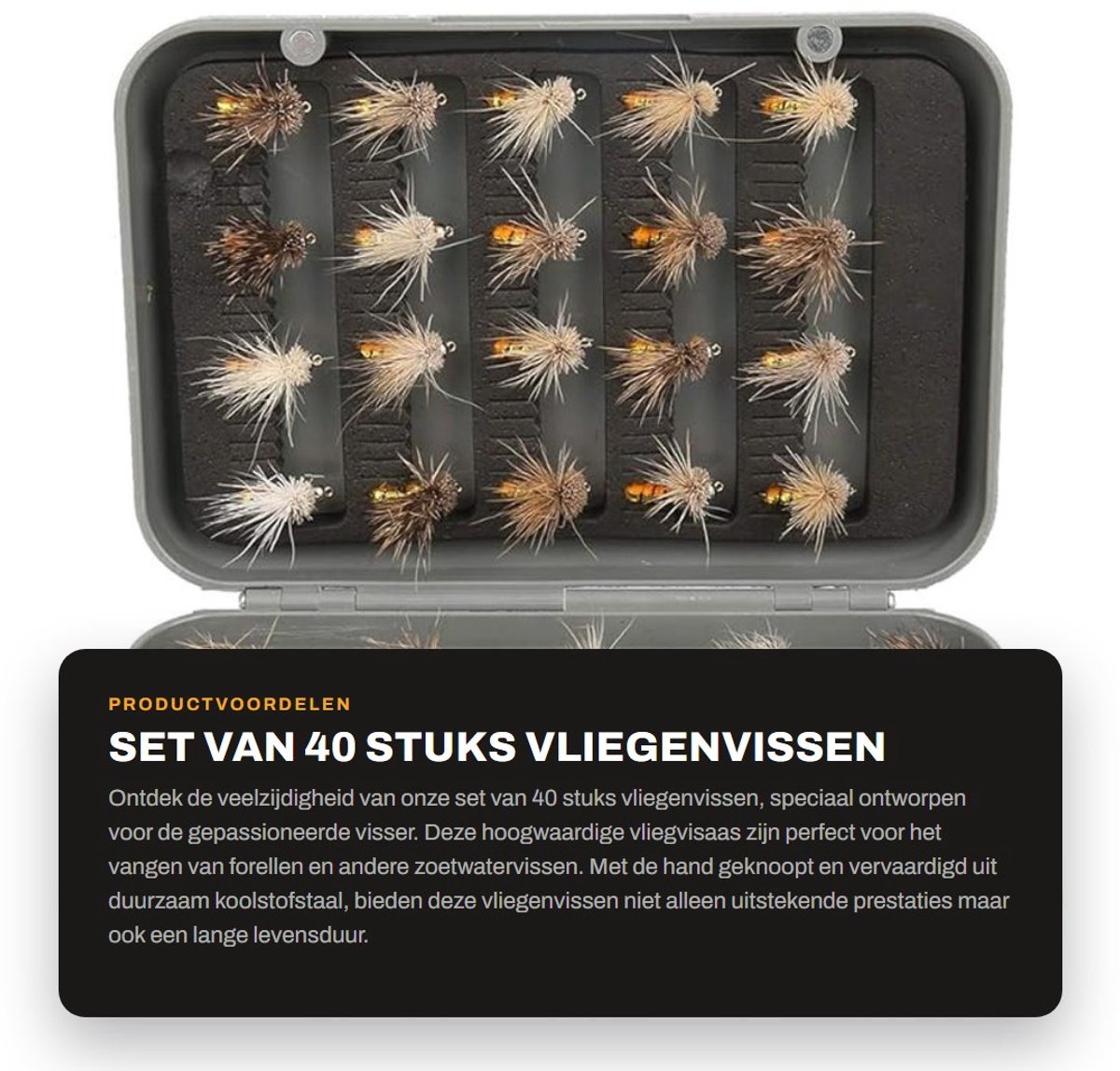 Dailygoods- Vliegenvisaas Set van 40 Stuks - Handgeknoopt - Koolstofstaal - Vissen met Haken - Vliegenbox - Duurzaam Materiaal - Kunstaas