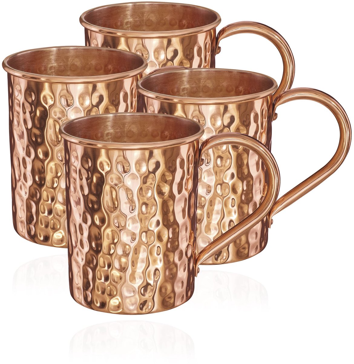 Dailygoods- Koperbeker 500 ml - Set van 4 - Handgemaakt - Gehamerd - Voedselveilig - Cilinder vorm - Cocktailbeker