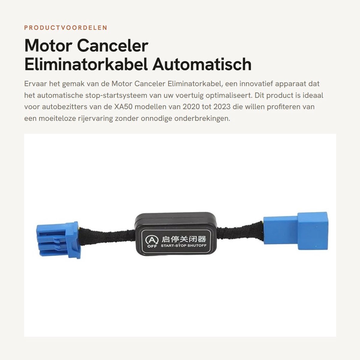 Dailygoods - Motor Canceler Eliminatorkabel - Automatisch Stop Start Device - Eenvoudig te installeren - Geschikt voor XA50 2020-2023 - Controle Senso...