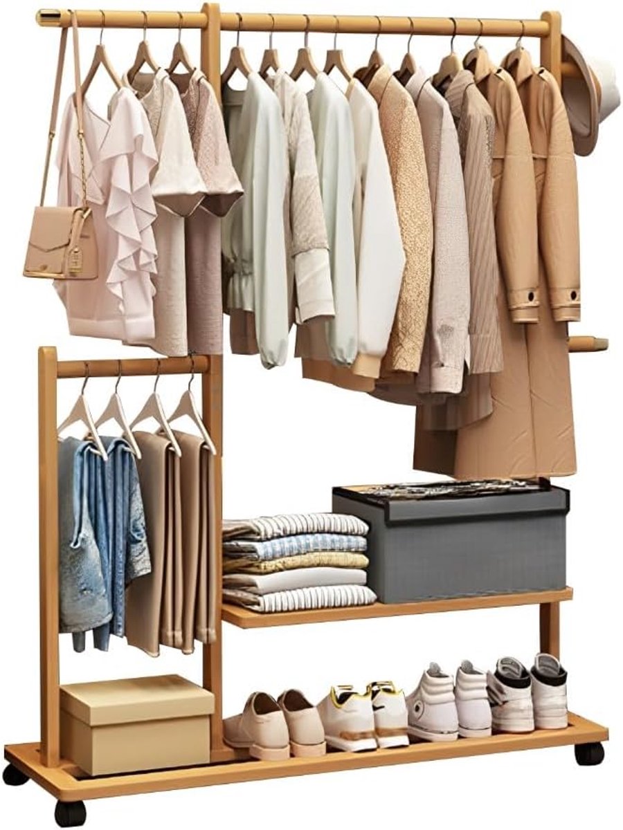 Hangend Kledingrek - Kledingstang Rek - Kleding Opbergen - Dubbele Ophangrail - 120 cm - B