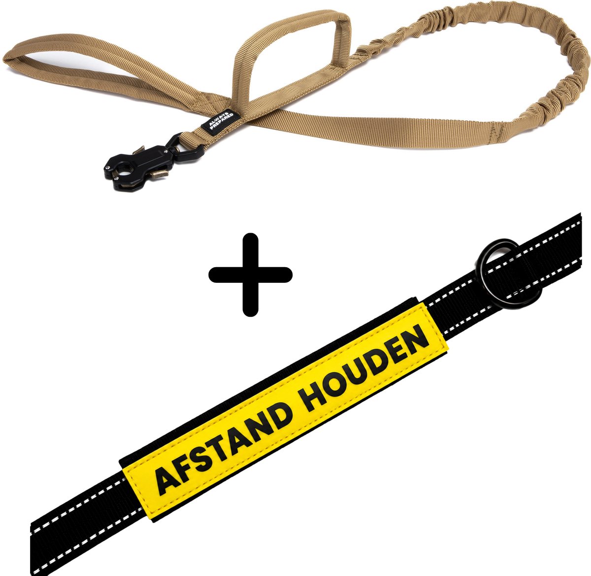 Always Prepared® Pro Hondenriem met Sleeve Afstand Houden | Elastische Hondenriem | 120 tot 150 cm | Frog Clip | Dubbel Handvat | PVC Waarschuwingssleeve