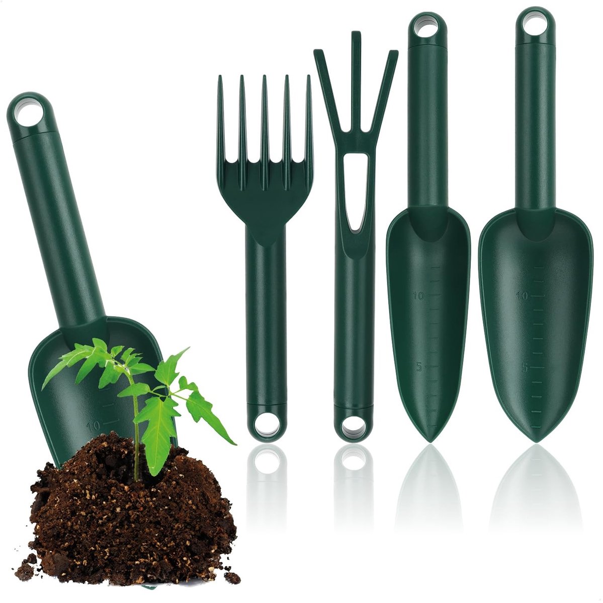 Dailygoods- Tuingereedschapset 4-delig - Brede/Smal Troffel - Handhark - Cultivator - Stevig Kunststof - Ideaal voor Planten en Tuinieren - Tuinset