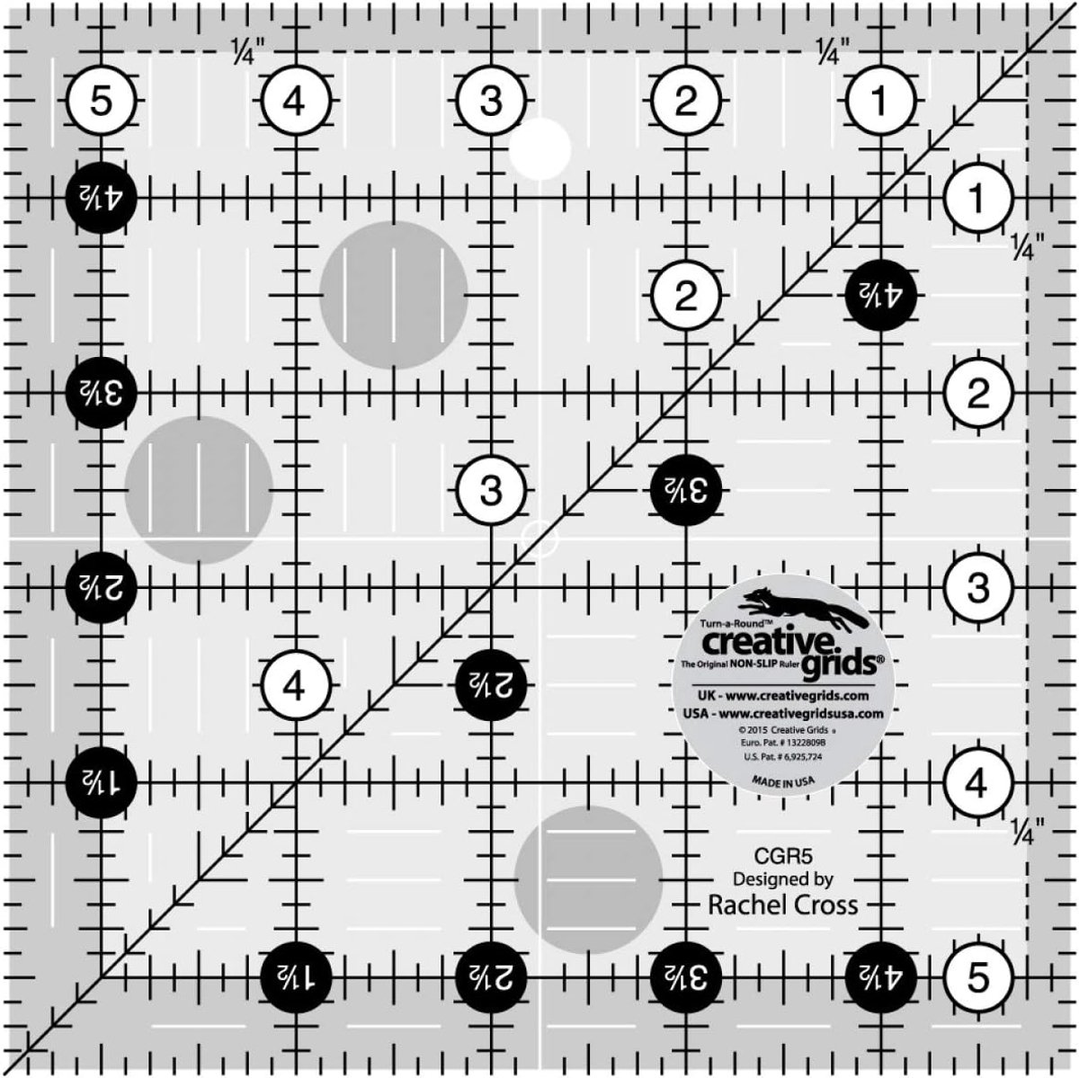 Vierkante Liniaal - Quilt Liniaal - Blokken Vierkanten - Gemakkelijk Lezen - 5.5 Inch - Wit